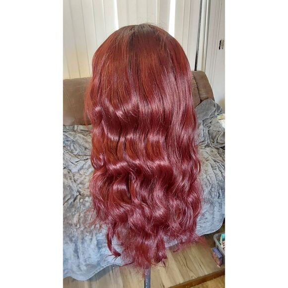 Nice Lace Front Dark Burgundy 26" Long Synthetic Wavy Wig - Picture 3 of 5